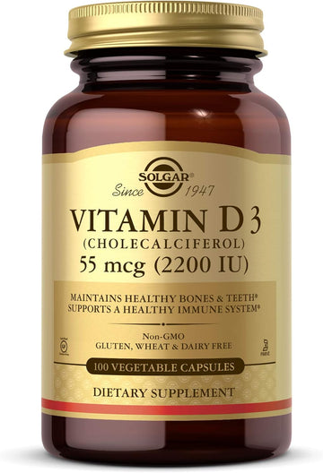 Solgar Vitamin D3 (Cholecalciferol) 55 mcg (2200 IU) Vegetable Capsules - 100 Count