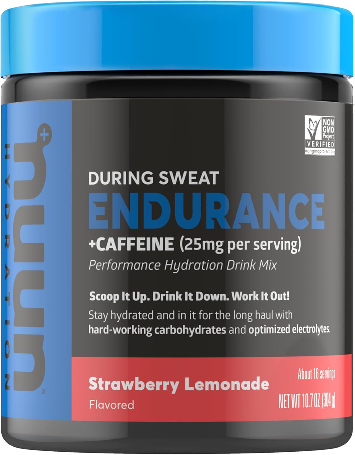 Nuun Hydration Endurance Powder, Strawberry Lemonade + Caffeine | Workout Support | 5 Essential Electrolytes For Hydration + Carbohydrates | Vegan, Non-Gmo | (16 Servings - Canister)