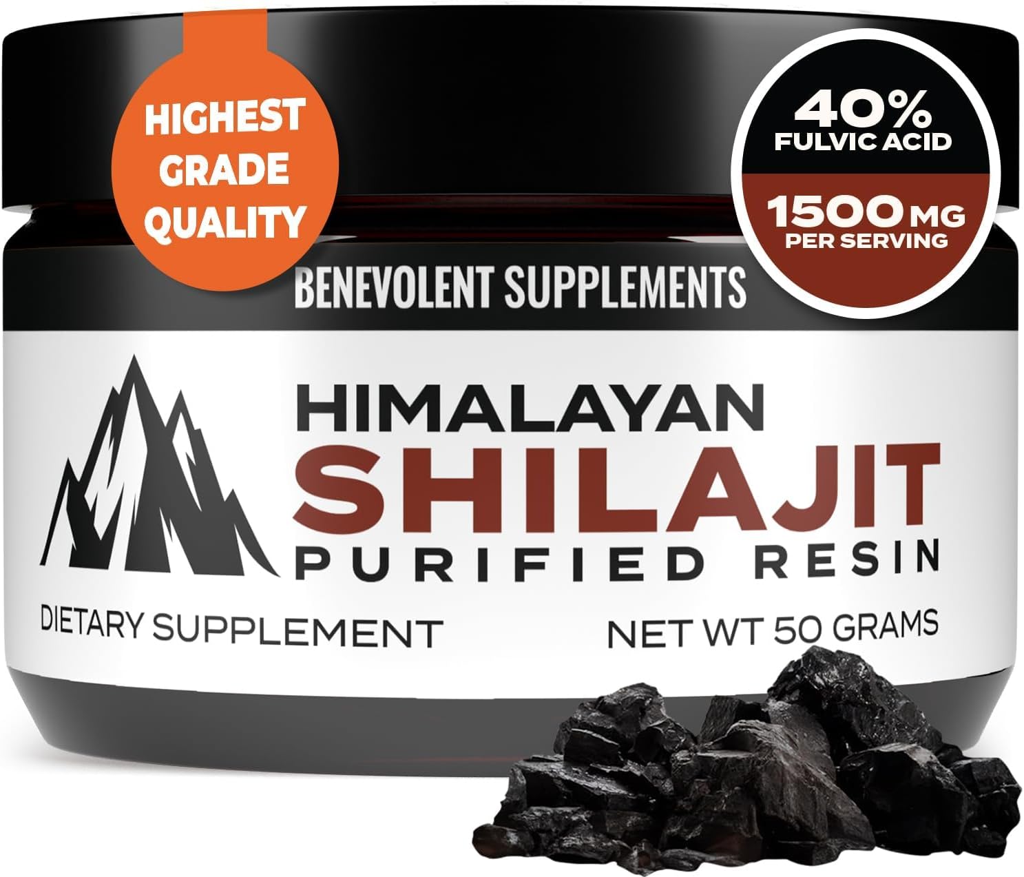 Pure Himalayan Shilajit Resin 1500Mg | 40% Fulvic Acid (Maximum Potency) | Natural Shilajit For Men & Women With 85+ Trace Minerals Supplement For Energy & Performance | Non Gmo | 50 Grams