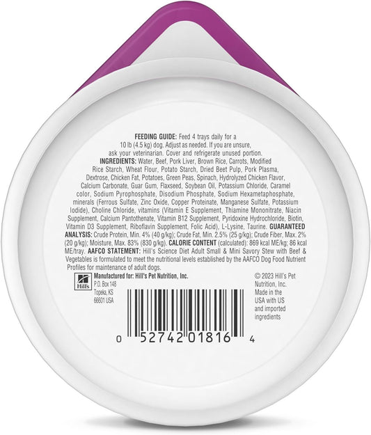 Hill'S Science Diet Small & Mini, Adult 1-6, Small & Mini Breeds Premium Nutrition, Wet Dog Food, Beef & Vegetables Stew, 3.5 Oz Tray, Case Of 12