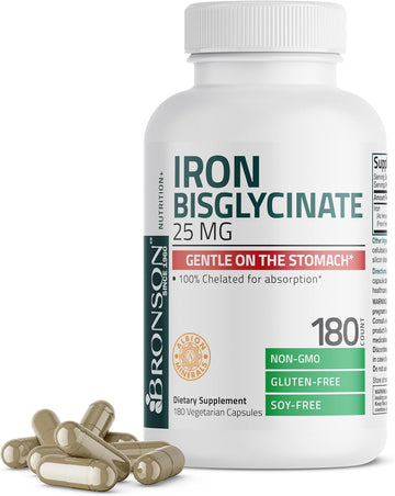 Bronson Iron Bisglycinate 25 Mg Gentle On The Stomach, Supports Energy & Healthy Red Blood Cell Production - Non-Constipating Formula - Non Gmo