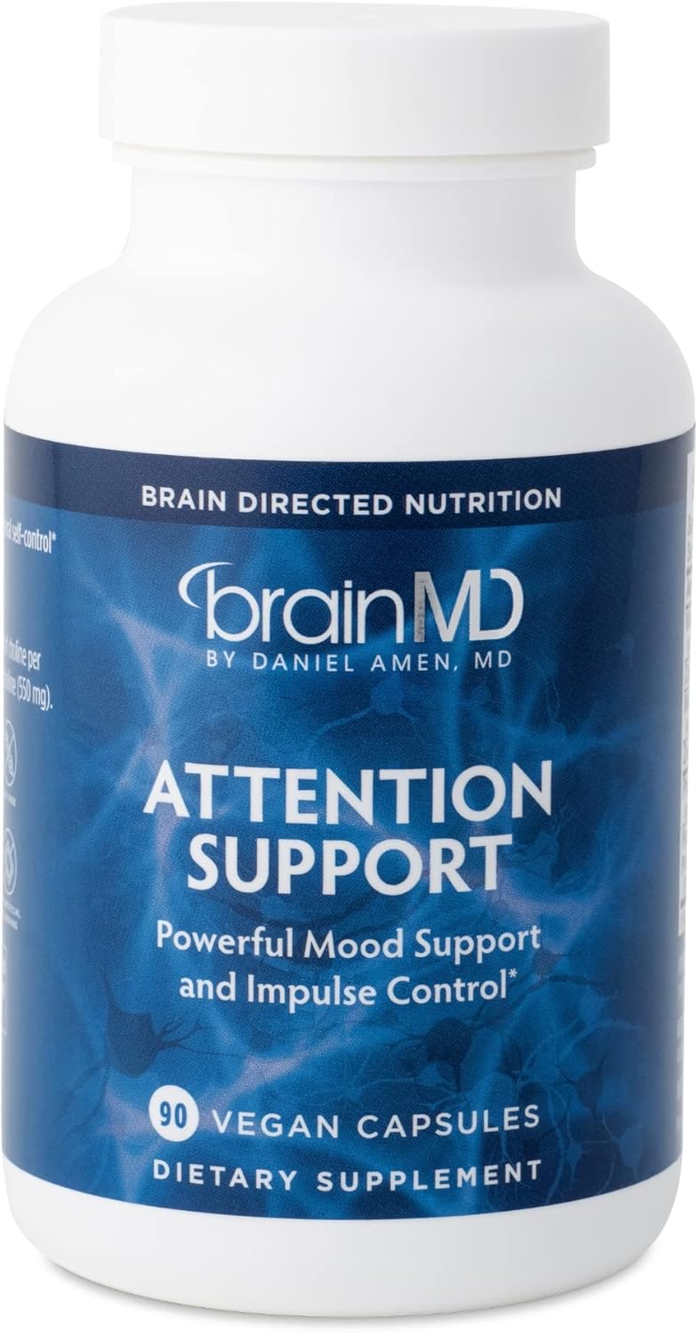 Brainmd Dr Amen Attention Support - 90 Capsules - Promotes Mental Focus & Impulse Control - Gluten Free - 30 Servings