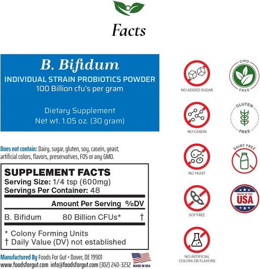 Bifidobacterium Bifidum Probiotic Powder 100 Billion Cfu'S | Made In Usa | No Additives | Digestive & Immune Support | High Potency | B. Bifidum | 60 Grams (2.11 Oz)