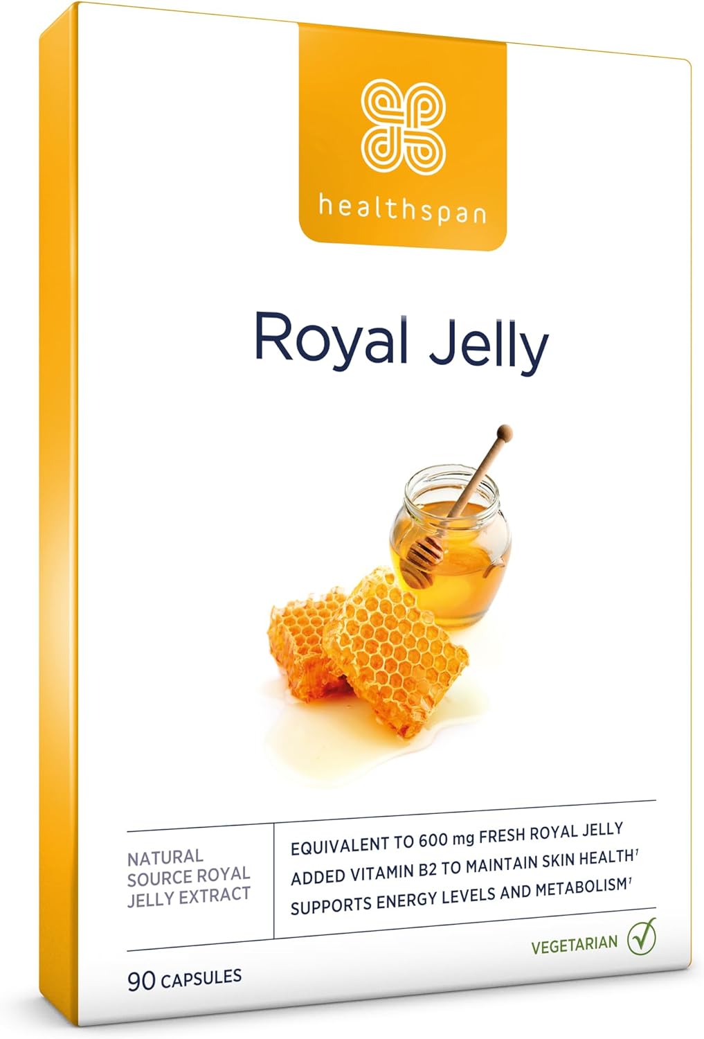 Healthspan Royal Jelly 600Mg (90 Capsules) | Reduce Tiredness & Fatigue | Added Vitamin B2 To Support Energy Levels & Protect Against Oxidative Stress | Minimum 6% Hda | Fatty Acids | Vegetarian