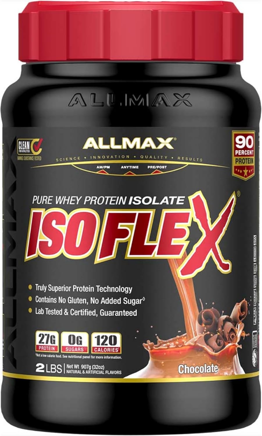 Allmax Isoflex Whey Protein Isolate, Chocolate - 2 Lb - 27 Grams Of Protein Per Scoop - Zero Fat & Sugar - 99% Lactose Free - Gluten Free & Soy Free - Approx. 30 Servings