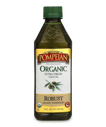 Pompeian Usda Organic Robust Extra Virgin Olive Oil, First Cold Pressed, Full-Bodied Flavor, Perfect For Salad Dressings & Marinades, 16 Fl. Oz