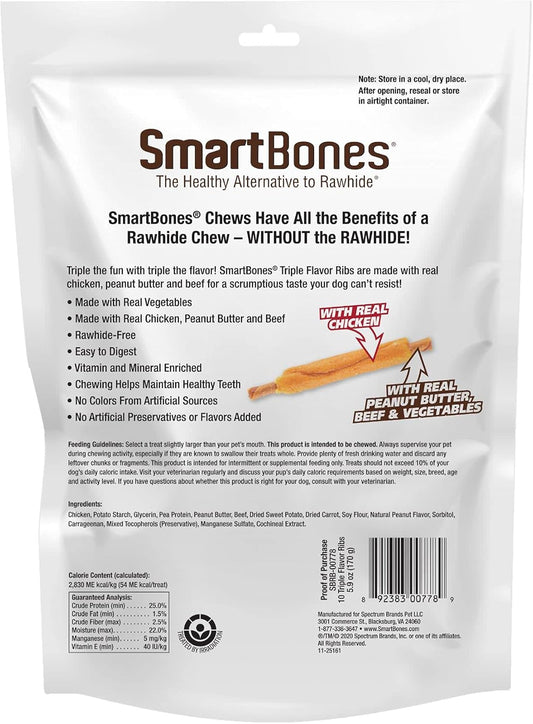 Smartbones No Artificial Colors Or Preservatives Rib And Wing Chews, Treat Your Dog To A Fun Shapped Triple Flavor Chew 10 Count (Pack Of 1)