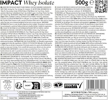 MyProtein Impact Whey Isolate - Chocolate Brownie - 500g - 20 Servings : Amazon.co.uk: Health & Personal Care