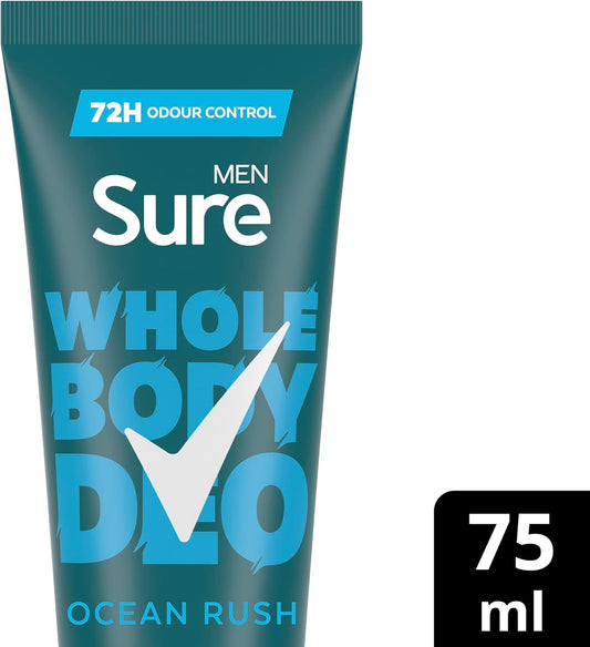Sure Men Ocean Rush Whole Body Deodorant Men'S Deodorant Cream With A Herbal & Woody Fragrance For 72 Hour Odour Control 75 Ml