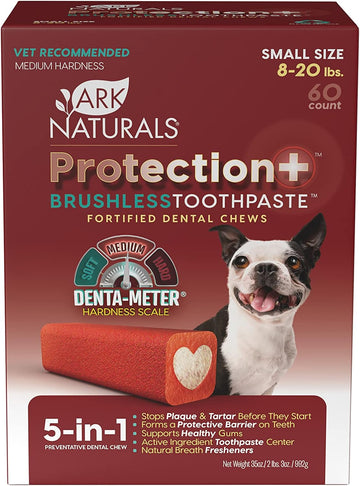 Ark Naturals Protection+ Brushless Toothpaste, Dog Dental Chews For Small Breeds, Prevents Plaque & Tartar, Freshens Breath, 35Oz, 1 Pack, Red