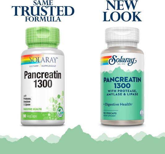 SOLARAY Pancreatin 1300 | Pancreatic Digestive Enzymes Plus Papaya for Healthy Digestion Support | 90 VegCaps, 90 Serv