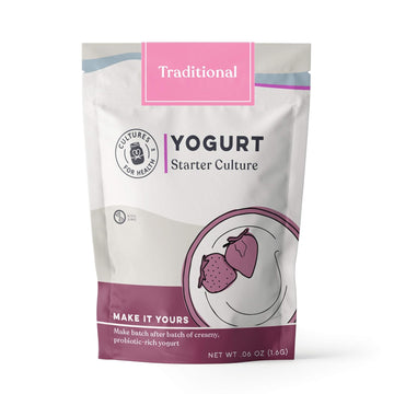 Cultures for Health Traditional Yogurt Starter Culture | 4 Packets Direct-Set Thermophilic Starter | Make Up To 12 Cups Thick, Tangy Probiotic Yogurt | Powdered Live Active Cultures for Yogurt Making