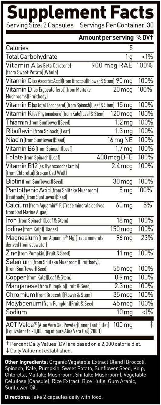 Kaged Multivitamin with Whole Foods | Organic Fruits & Veggies | Plant Based | Vegan Multivitamin for Women and Men | Vitamin C, D, E, B12 | 60 Servings