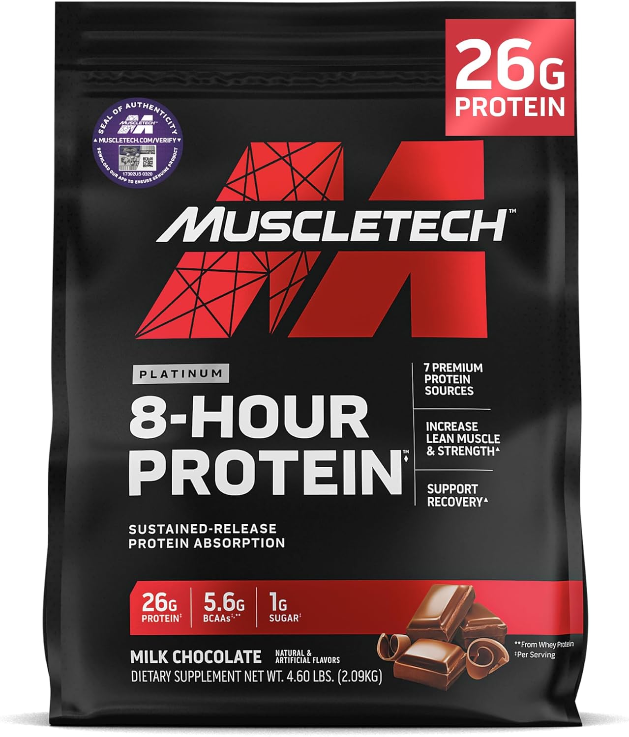 Muscletech Platinum 8-Hour Protein Powder - 7 Premium Protein Sources With Whey & Casein Protein For Increased Lean Muscle, Strength & Improved Recovery - Vanilla Cake, 50 Servings : Health & Household