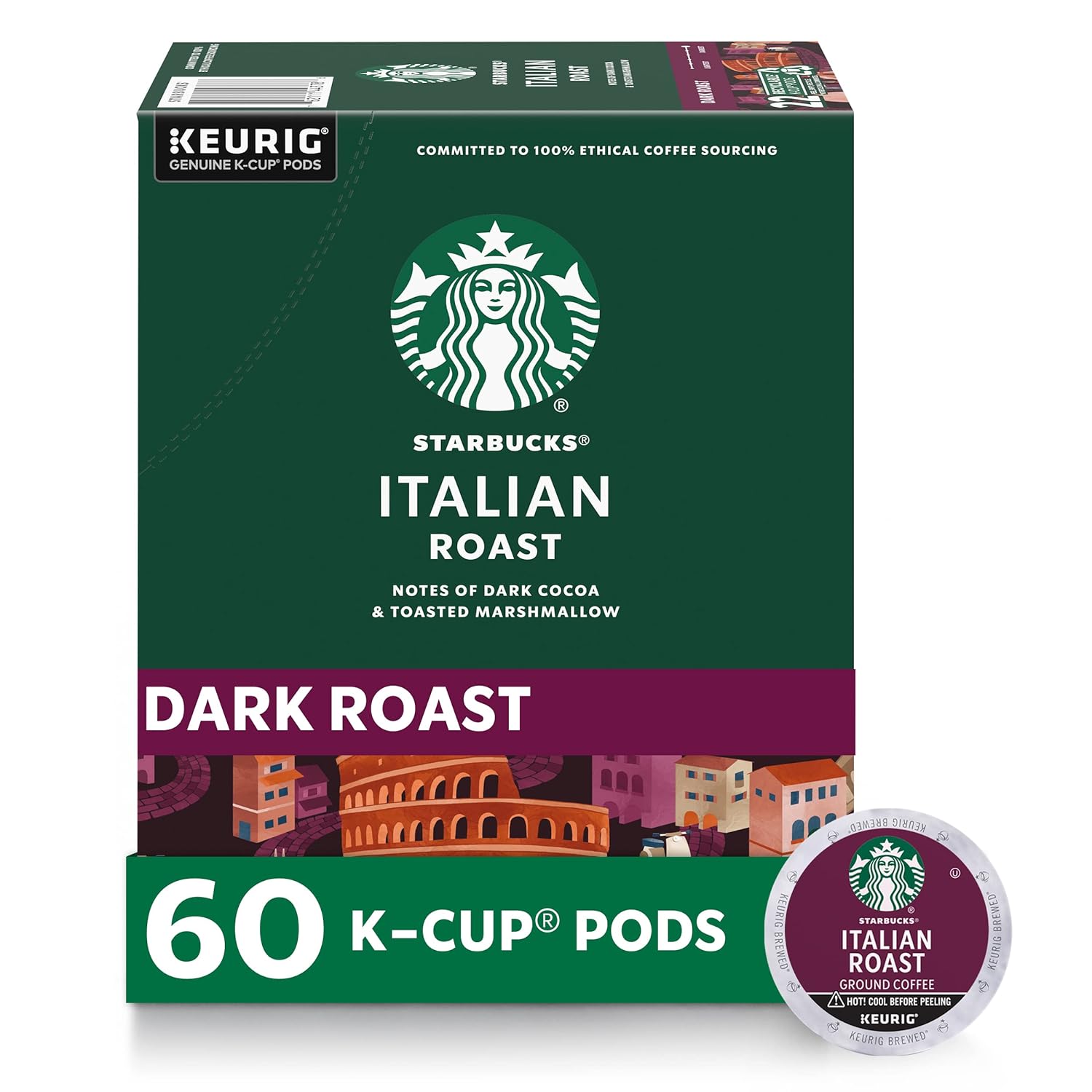 Starbucks K-Cup Coffee Pods, Dark Roast Coffee, Italian Roast For Keurig Brewers, 100% Arabica, 6 Boxes (60 Pods Total)