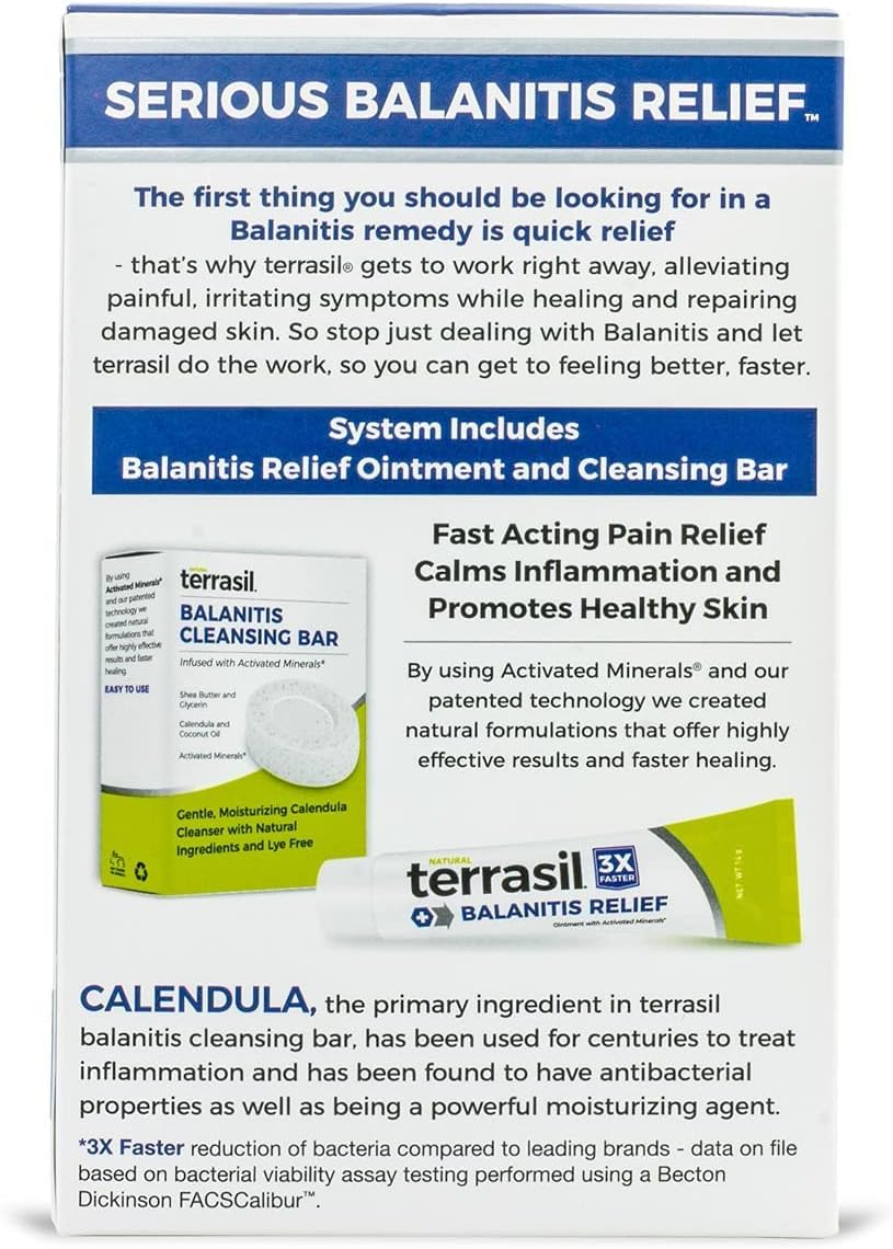 Balanitis Treatment 2-Product Ointment and Cleansing Bar System by Terrasil with All-Natural Activated Minerals for Relief of Balanitis Symptoms, Irritation and Inflammation (14gm tube + 75gm soap) : Health & Household