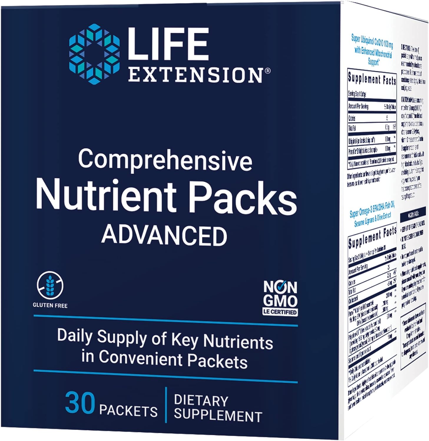 Life Extension Comprehensive Nutrient Packs Advanced - Oil-Based Nutrients - Multivitamin & Minerals Supplements With Omega-3, Coq10 For Health And Longevity – Gluten Free, Non-Gmo - 30 Packets