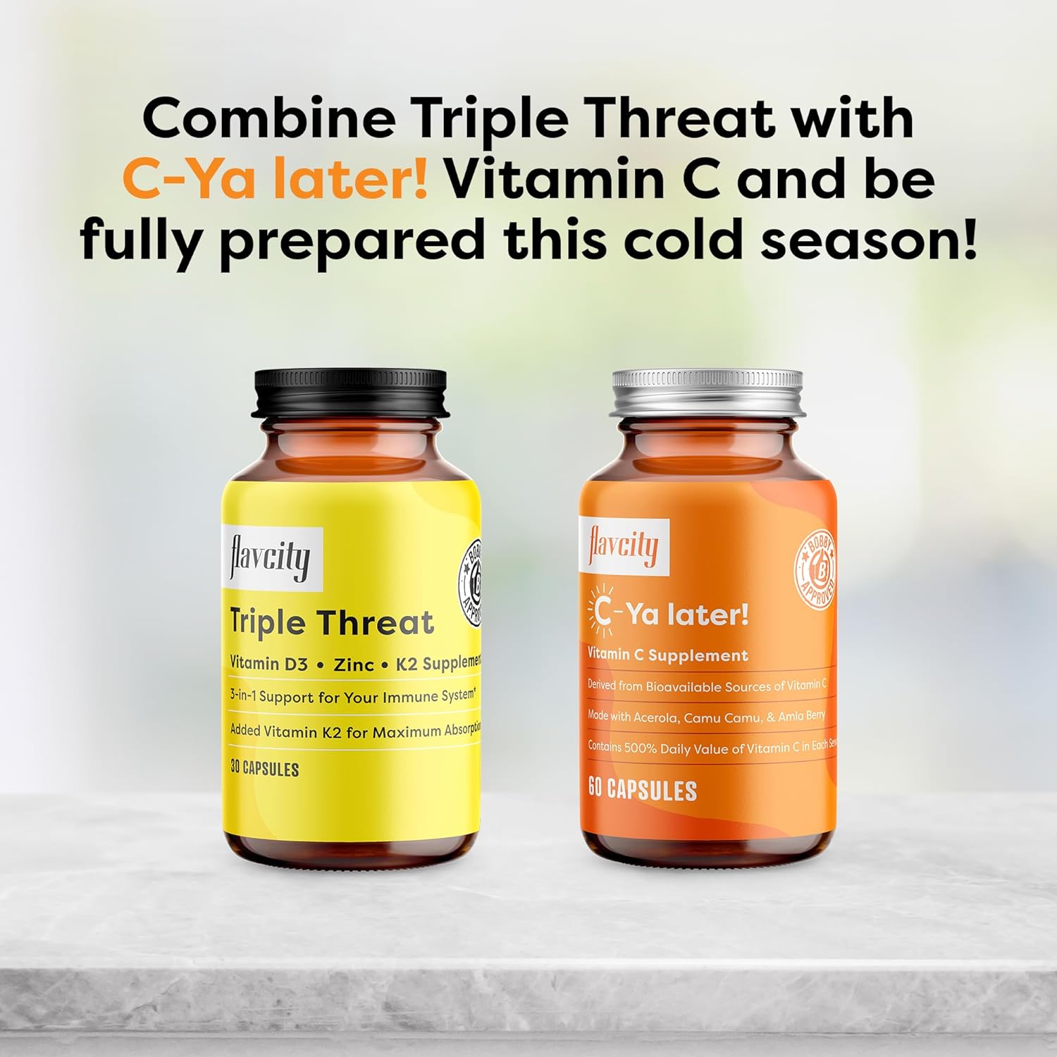 FlavCity Vitamin D Supplement, Triple Threat - 3-in-1 Dietary Supplement for Immune Support - Made with Vitamin D3, Zinc & Vitamin K2 for Maximum Absorption - 30 Capsules : Health & Household