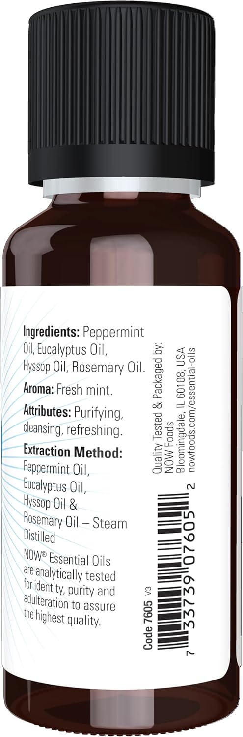 Now Essential Oils, Clear The Air Oil Blend, Purifying Aromatherapy Scent, Blend Of Pure Essential Oils, Steam Distilled, Vegan, Child Resistant Cap, 1-Ounce