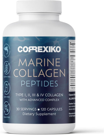 Correxiko Marine Collagen Supplement Pills - 1800Mg Hydrolyzed Collagen Peptides Per Serving With Added Hyaluronic Acid, Vitamin C & Minerals - For Hair, Skin & Nails - 120 Capsules 30 Day Supply