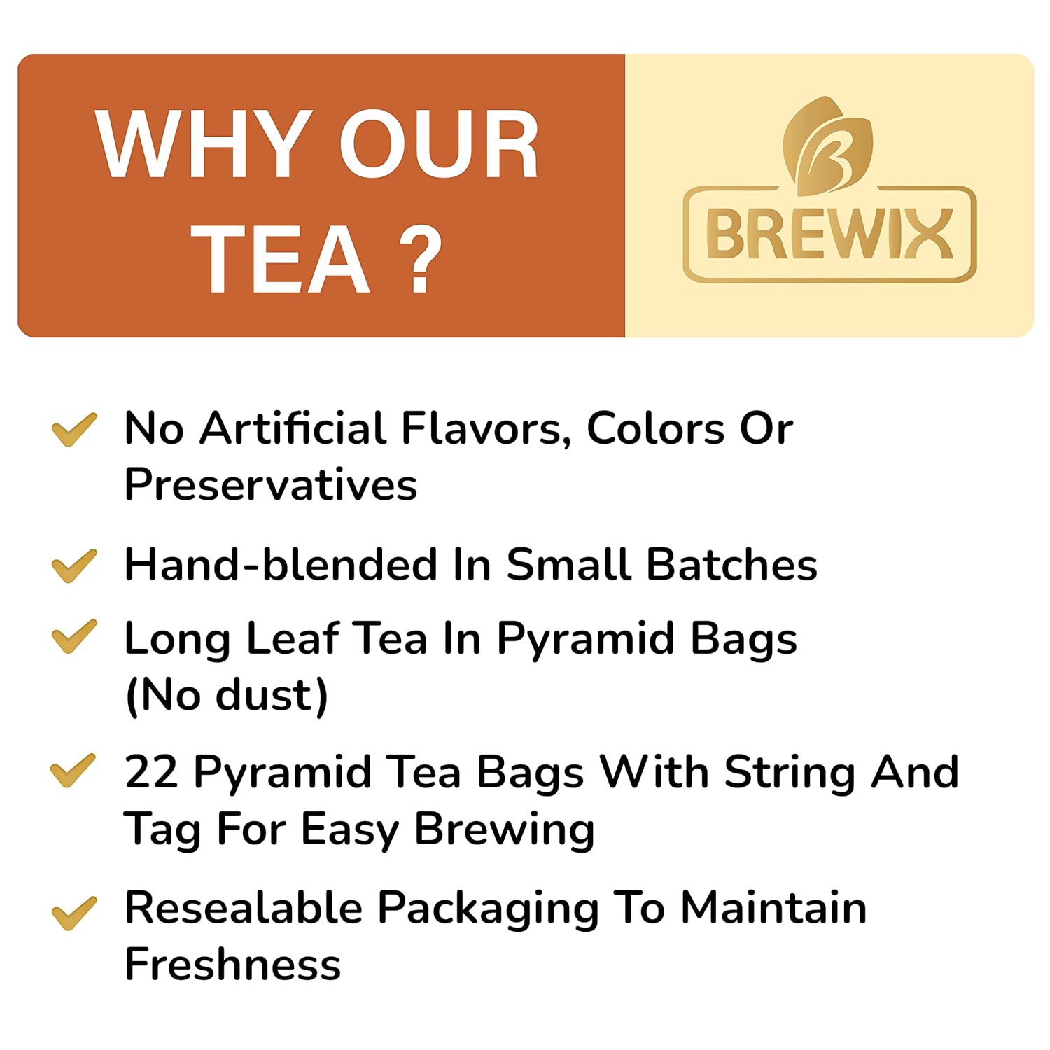 Brewix, Masala Chai Tea Bags (22 Pyramid Tea Bags) Strong, Robust & Spicy - Pure Ingredients | Black Tea, Cinnamon, Ginger, Black Pepper, Cardamom & Cloves, Packed In Resealable Ziplock Pouch