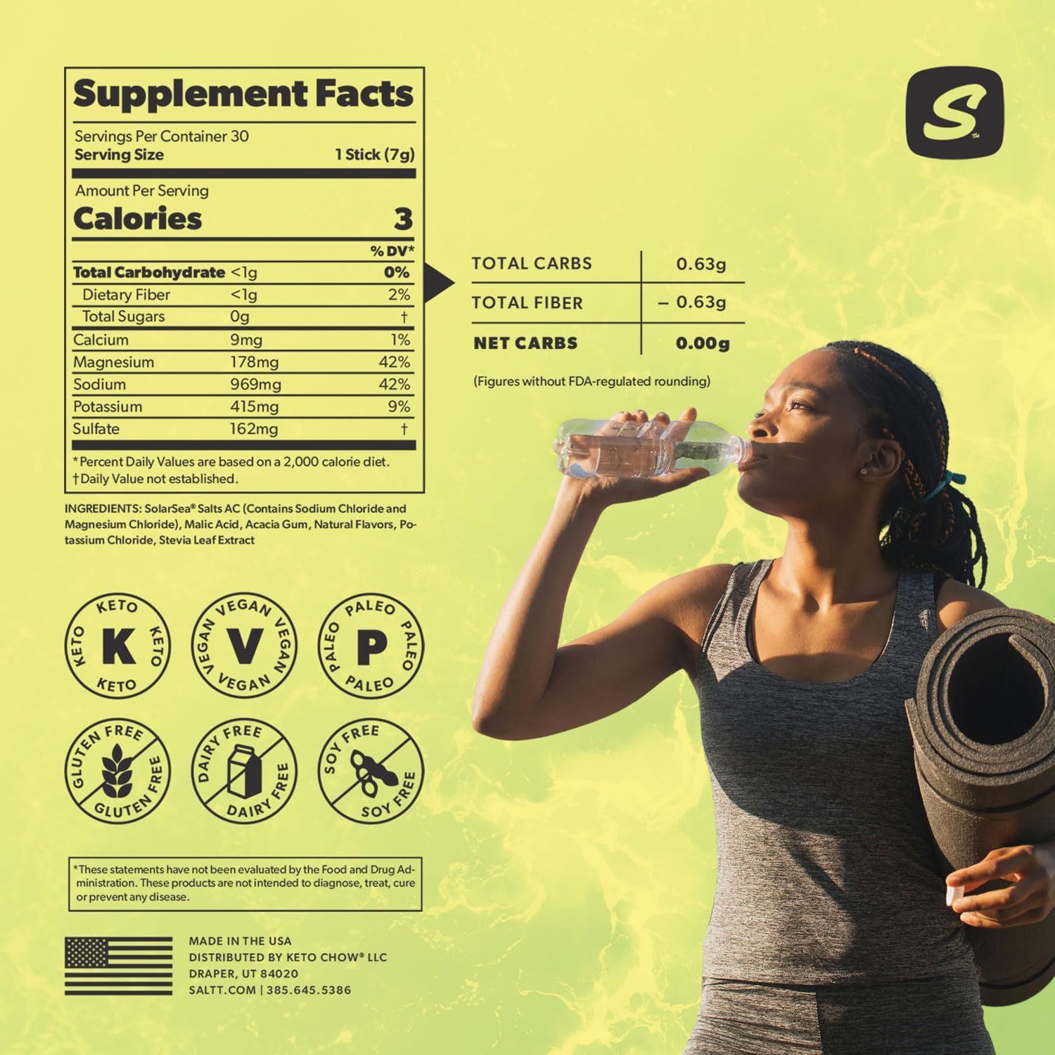 Keto Chow SALTT Zero-Sugar Electrolyte Powder - Citrus Splash Lemon Lime | Hydration Electrolytes Packets | 30 Sticks | Sodium, Magnesium, Potassium & Trace Minerals | No Artificial Ingredients : Health & Household