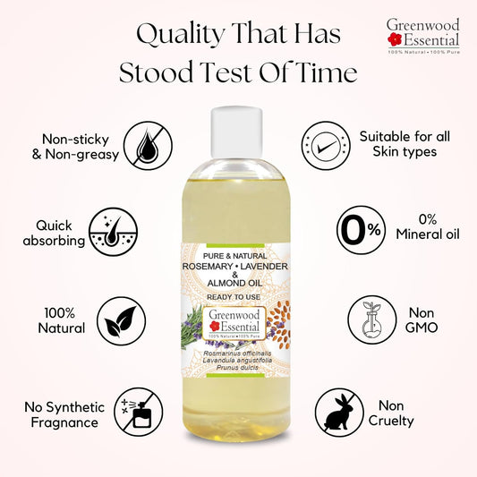 Greenwood Essential Rosemary Lavender And Almond Oil For Healthy Hair And Scalp Massage- Pure And Natural 50Ml (1.69Oz)