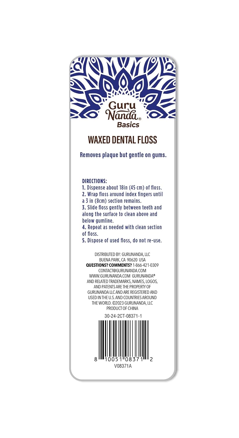 GuruNanda Waxed Dental Floss Tape - Smooth Glide for Sensitive Gums and Teeth - Cool Mint Flavor - 2x100 Yards - Pack of 2 : Health & Household