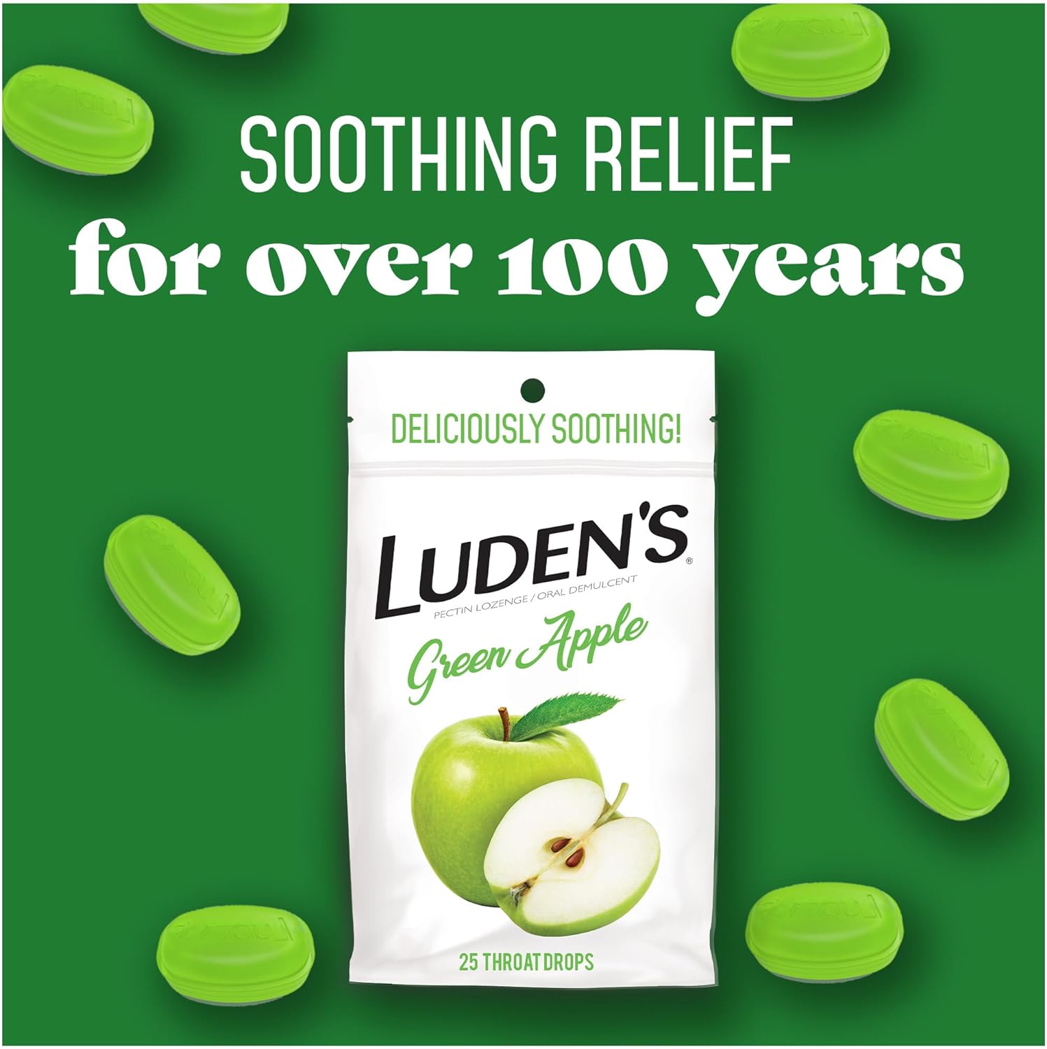 Ludens Soothing Throat Drops, Green Apple, 25 ct (Pack of 1) : Health & Household