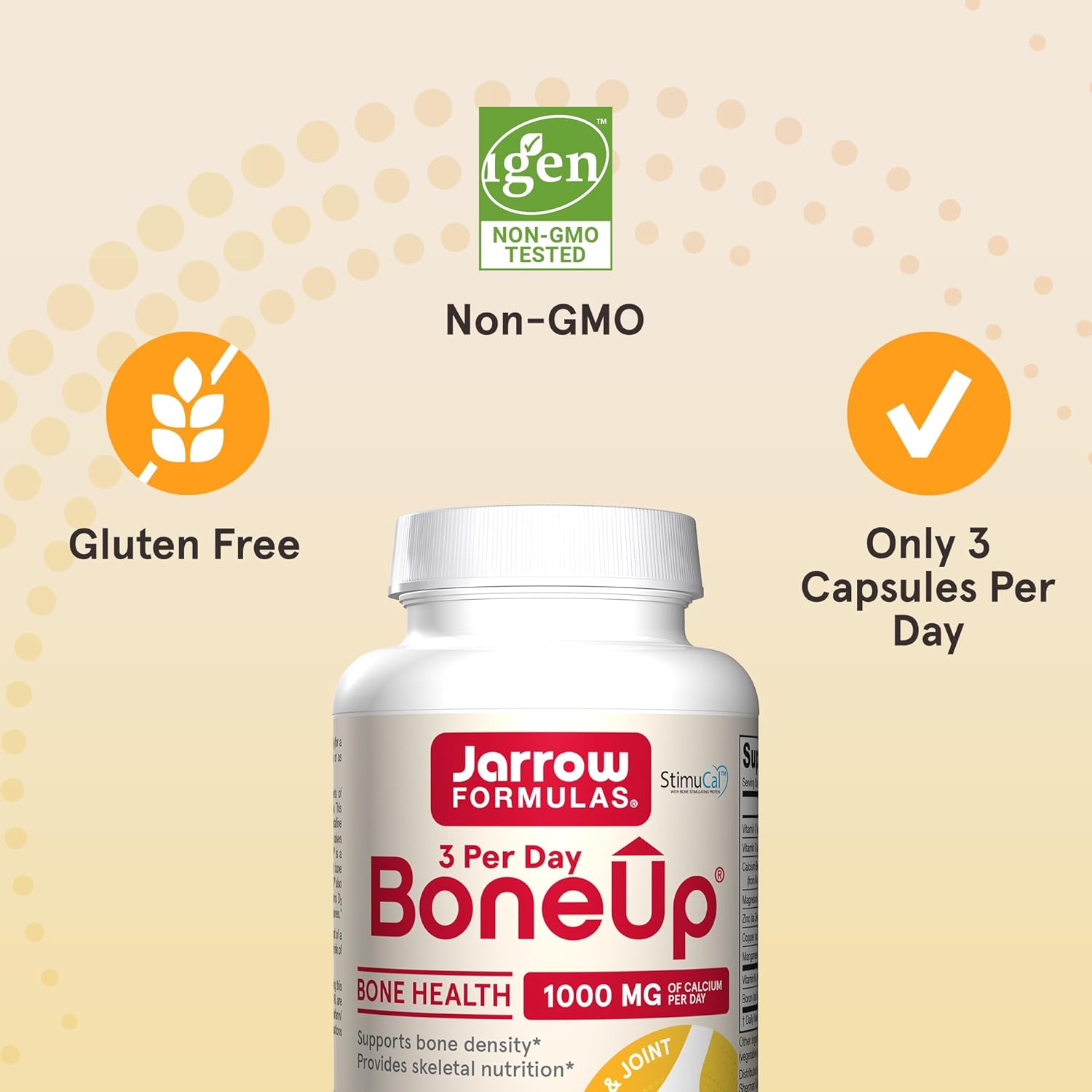 Jarrow Formulas BoneUp Three Per Day For Bone Support and Skeletal Nutrition, Includes Vitamin D3, K2 (as MK-7) and 1000 mg of Calcium Per Day, 180 Capsules, 60 Day Supply : Health & Household