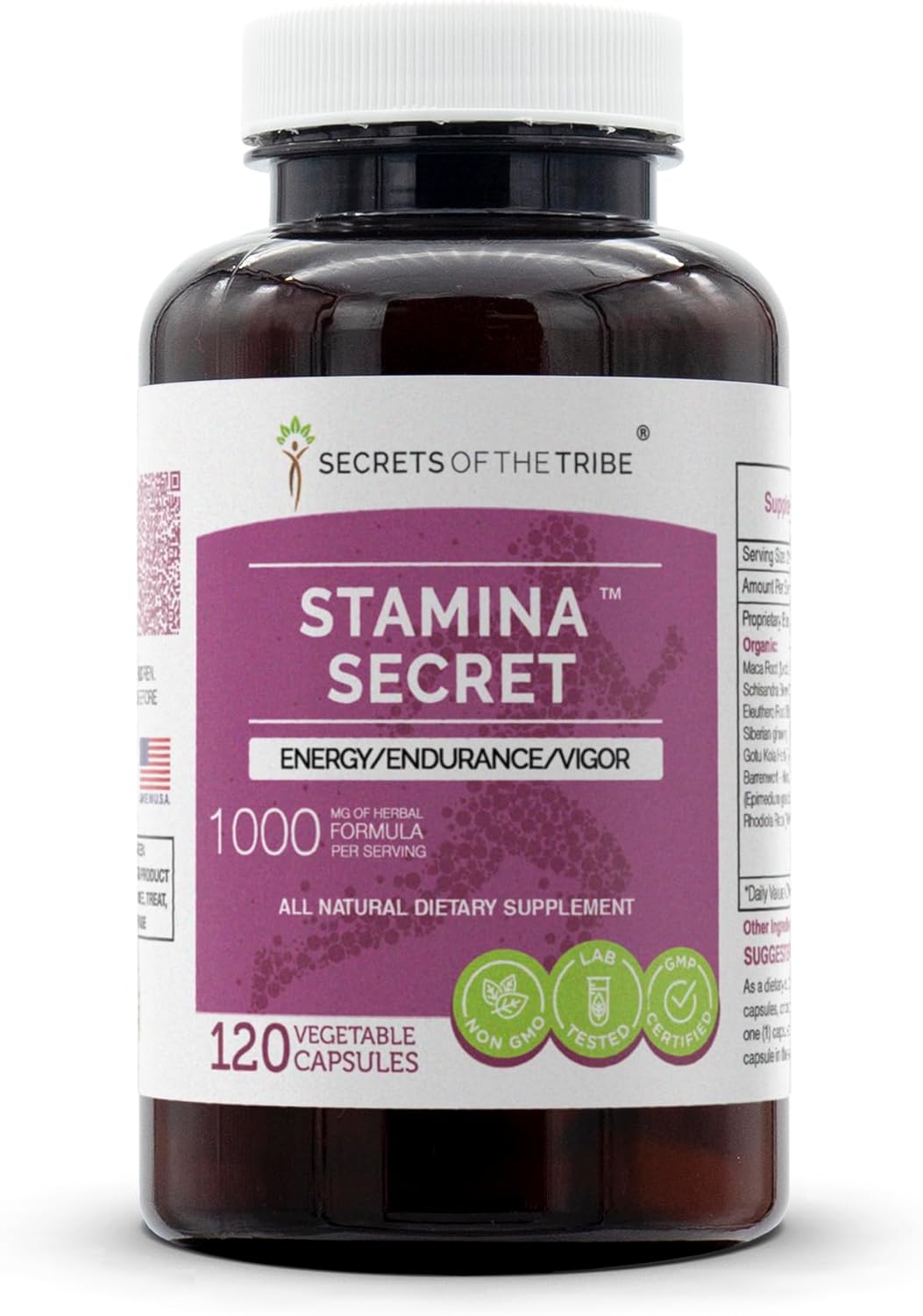 Stamina Secret 120 Capsules, 1000 Mg, Maca, Schisandra, Eleuthero Siberian Ginseng, Gotu Kola, Barrenwort - Horny Goat Weed, Rhodiola. Energy/Endurance/Vigor (120 Capsules)