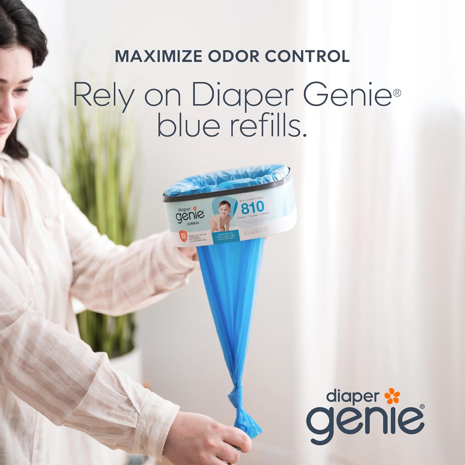 The Diaper Genie Jumbo Square Refill, with Continuous Film, can Hold up to 810 Newborn-Sized Diapers per Refill. : Baby