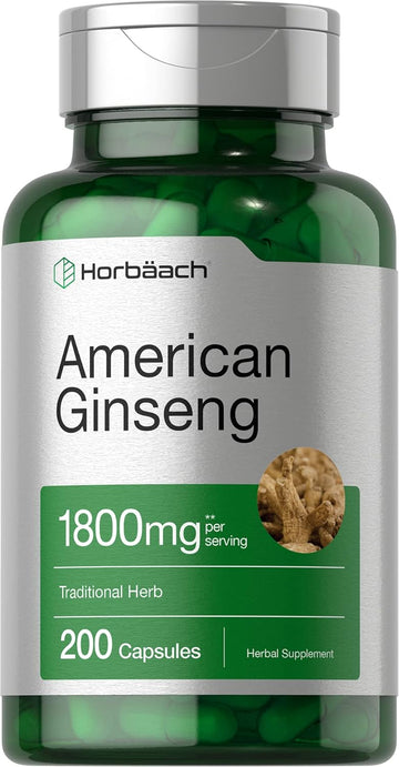 Horbäach American Ginseng Capsules | 1800 Mg | 200 Count | Non-Gmo, Gluten Free Supplement | Ginseng Root Extract Complex