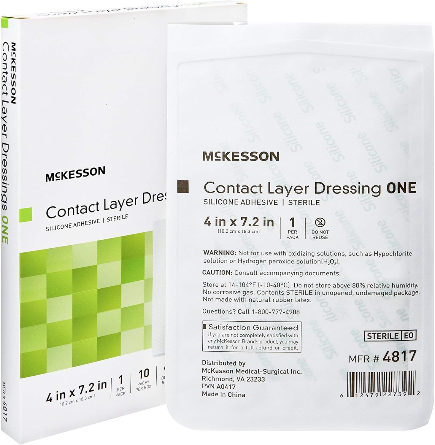 Mckesson Contact Layer Dressing, Sterile, Silicone Adhesive, 4 In X 7.2 In, 10 Count, 1 Pack