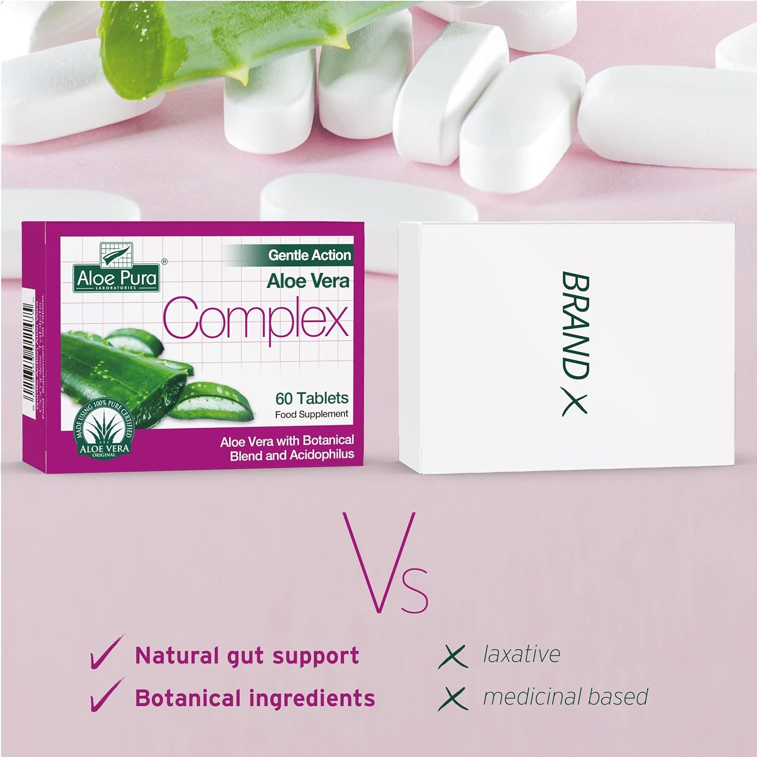 Aloe Pura Aloe Vera Gentle Action Complex Tablets, Natural, Vegetarian, Cruelty Free, Food Supplement, Botanical Blend, 60 Tablets : Amazon.co.uk: Health & Personal Care