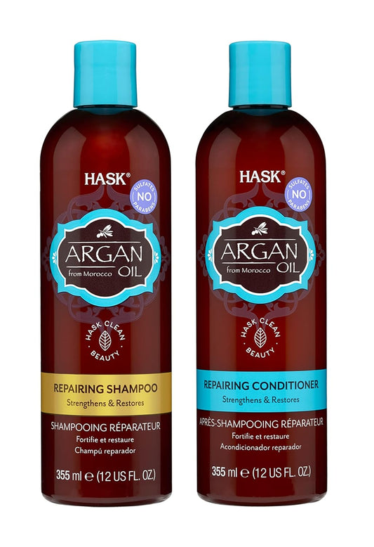 Hask Argan Restoring Set: 2 Argan Shine Hair Oil Vials And 1 Argan Shampoo And Conditioner Set