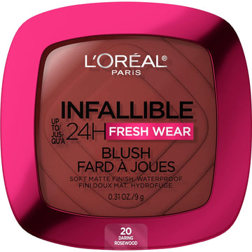 L'Oreal Paris Infallible Up To 24H Fresh Wear Soft Matte Blush, Blendable, Long-Lasting And Waterproof Cheek Make Up, Daring Rosewood 20, 0.31 Oz