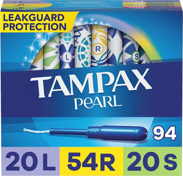 Tampax Pearl Tampons Multipack, Light/Regular/Super Absorbency, With Leakguard Braid, Unscented, 94 Count