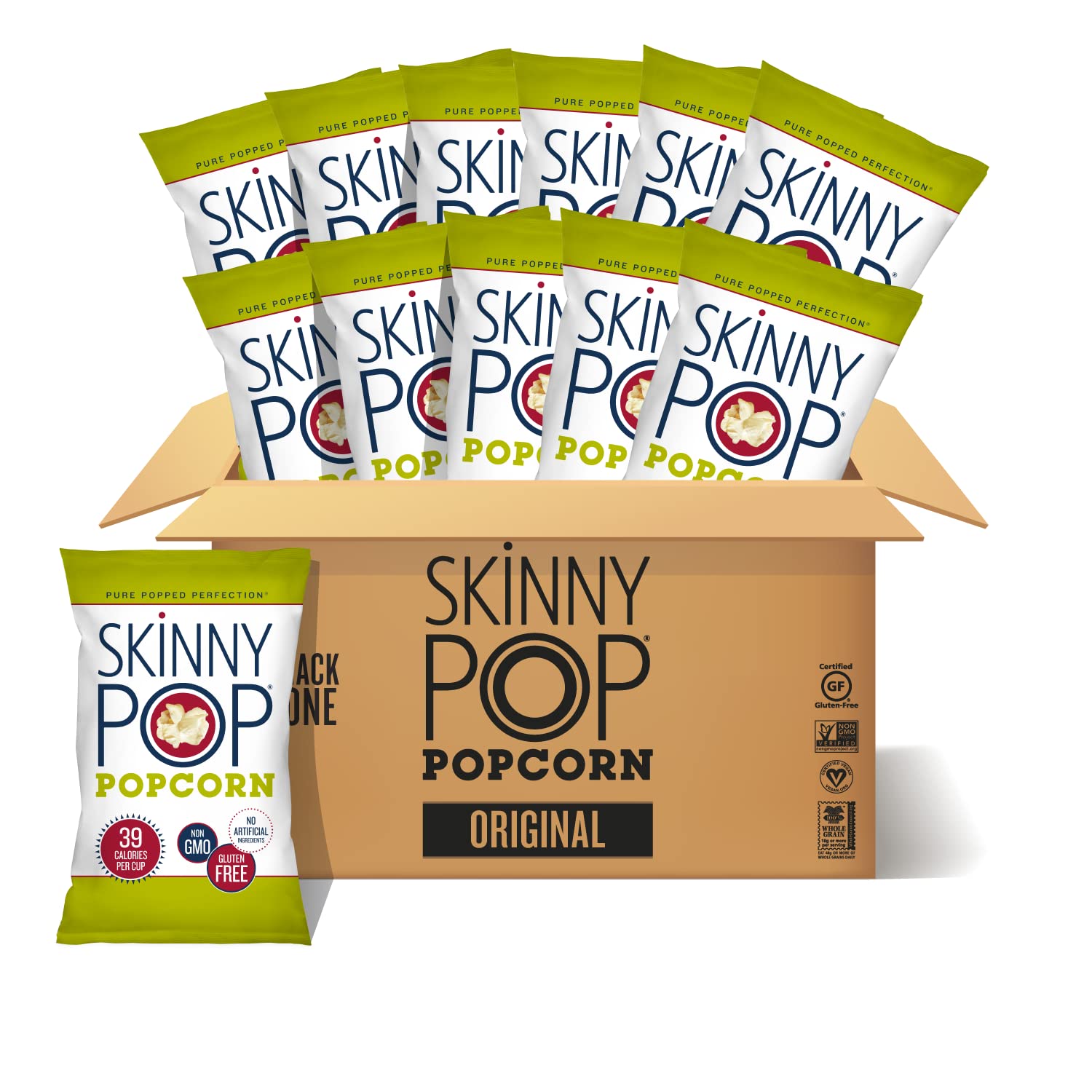 Skinnypop Popcorn, Gluten Free, Dairy Free, Non-Gmo, Healthy Snacks, Skinny Pop Original Popcorn, 4.4Oz Grocery Size Snack Bags (Pack Of 12)