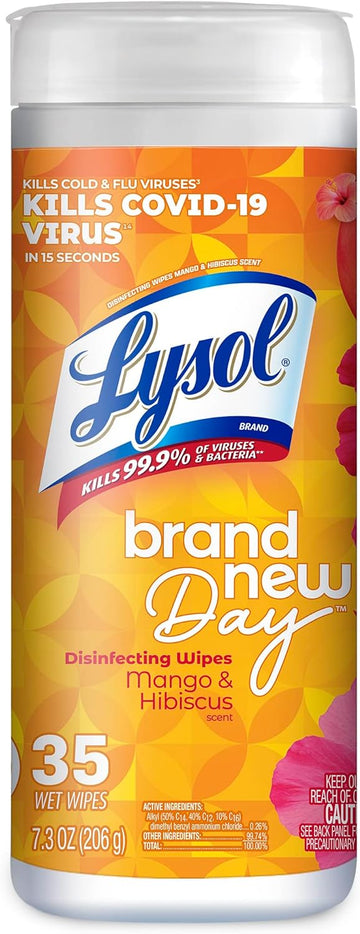 Lysol Disinfectant Wipes, Multi-Surface Antibacterial Cleaning Wipes, For Disinfecting And Cleaning, Mango And Hibiscus Scent, 35Ct