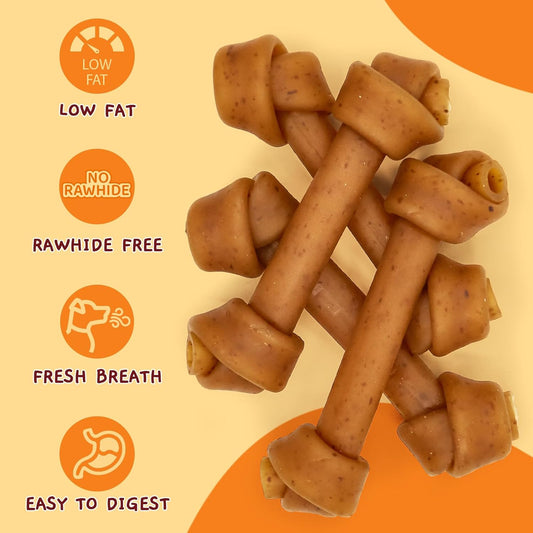 Jungle Calling Rawhide Free Dog Treats, Peanut Butter Bones, 6.5'' Dog Chews For Medium Dogs And Large Dogs (Peanut Butter),4 Count (Pack Of 1)