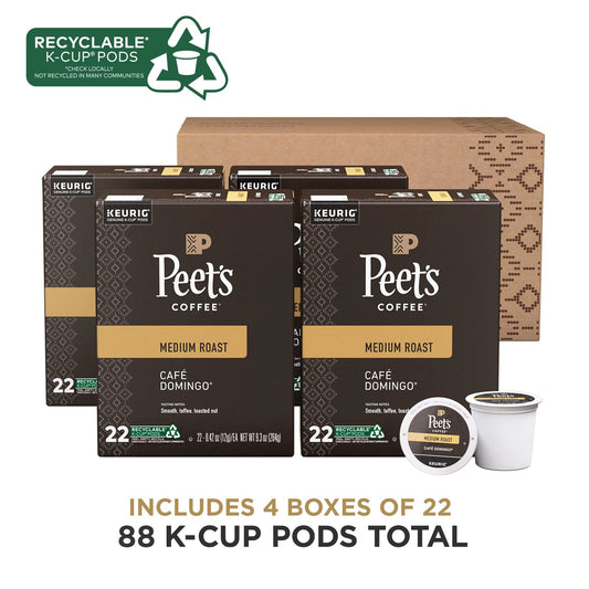 Peet's Coffee, Medium Roast K-Cup Pods for Keurig Brewers - Café Domingo 88 Count (4 Boxes of 22 K-Cup Pods)