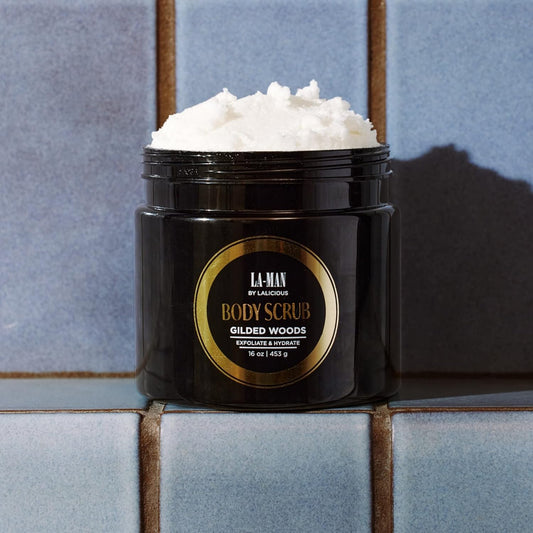 Lalicious Gilded Woods La-Man Body Scrub - Exfoliating Sugar Scrub For Men - Body Exfoliator Scrub For Dead Skin & Optimal Hydration - Pure Cane Sugar + Coconut Body Scrub 16Oz