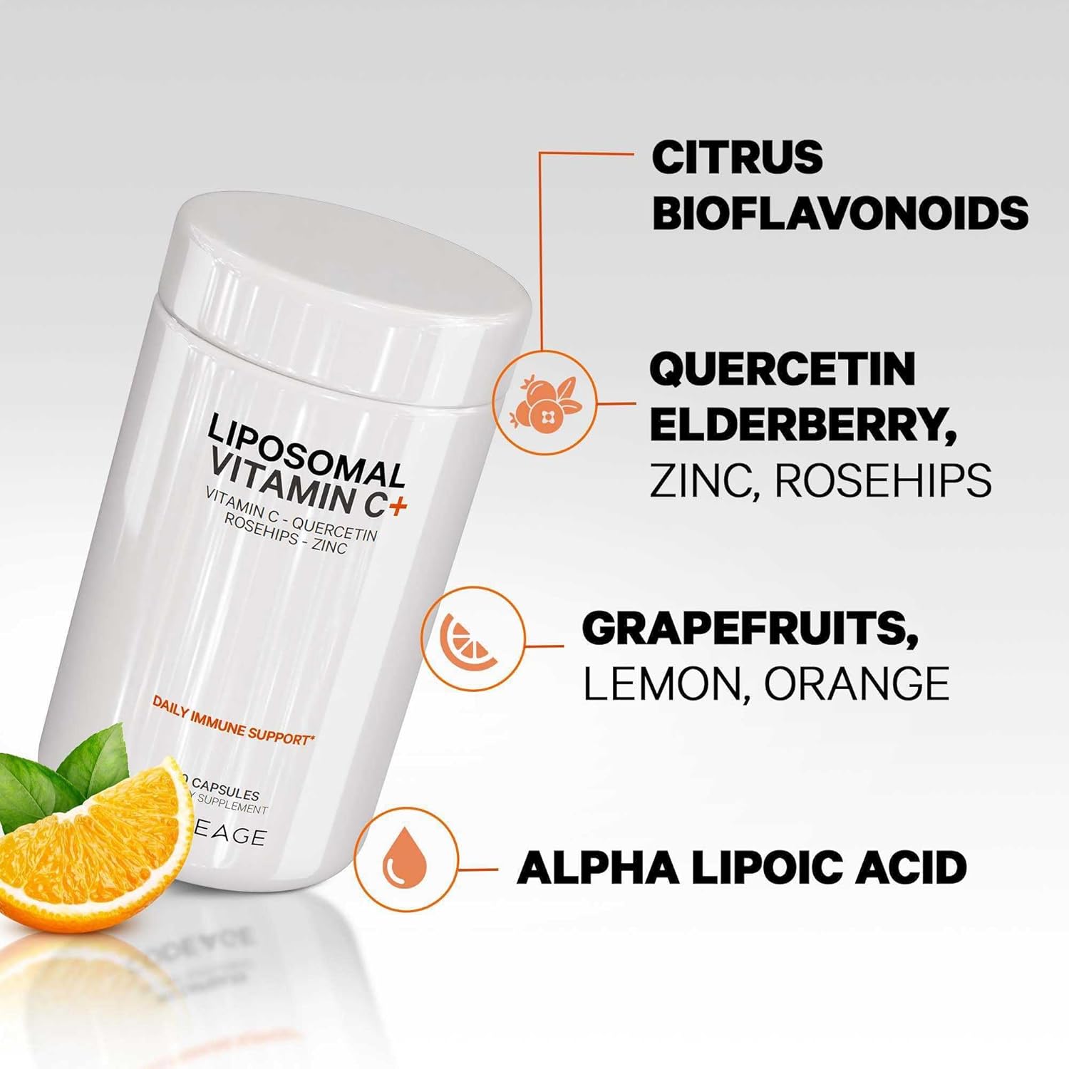 Codeage Liposomal Vitamin C 1500Mg With Zinc, Elderberry, Citrus Bioflavonoids Grapefruit, Lemon, Orange Powder, Quercetin & Rose Hips Fruit – Vegan Supplement - Non-Gmo, Vegan Pills, 180 Capsules : Health & Household
