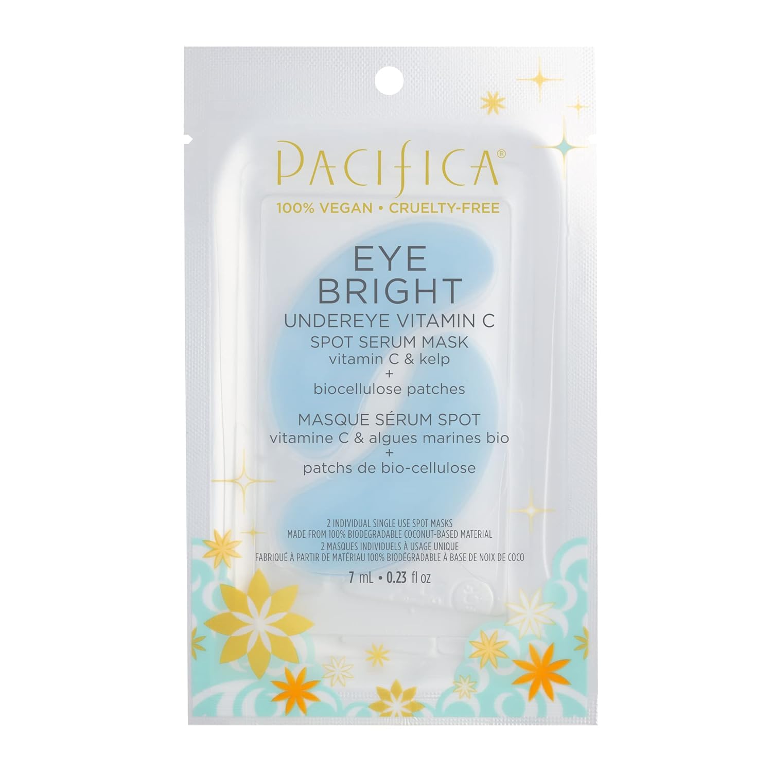 Pacifica Beauty Bright Eye Undereye Vitamin C Spot Serum Mask, Skincare, Under Eye Patches, Brightening, Hydrating, Dark Circles Under Eye Treatment, Eye Mask Skincare, Face Care, Vegan, 2 Pieces