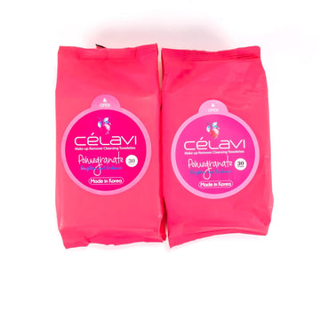 Celavi Makeup Remover Cleansing Wipes Removing Towelettes 2 Packs - 60 Sheets (Pomegranate)