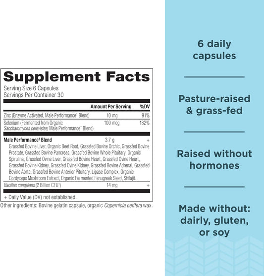 Ancient Nutrition Organ Supplements For Men, Grass-Fed And Wild Organ Complex Capsules, Liver, Prostate, Pancreas Supports Male Performance, Healthy Aging, 180 Ct