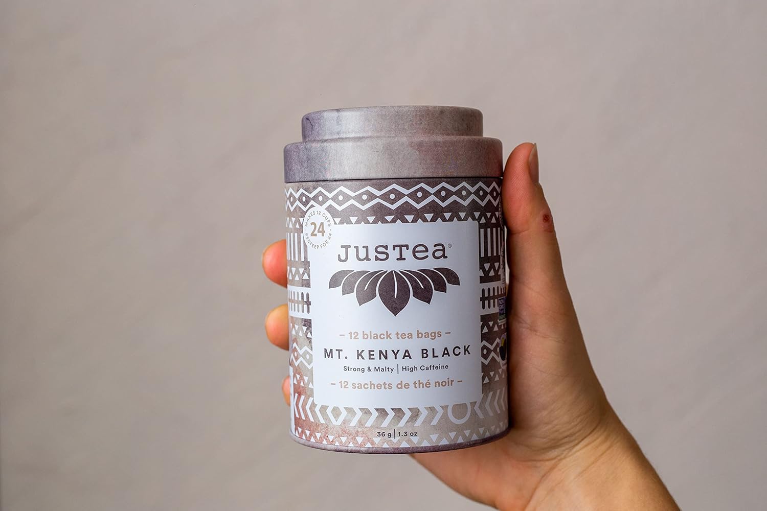 Justea Mt. Kenya Black | Pyramid Compostable Tea Bags | Black Tea | 12+ Cups | High Caffeine | Award-Winning | Fair Trade | Non-Gmo