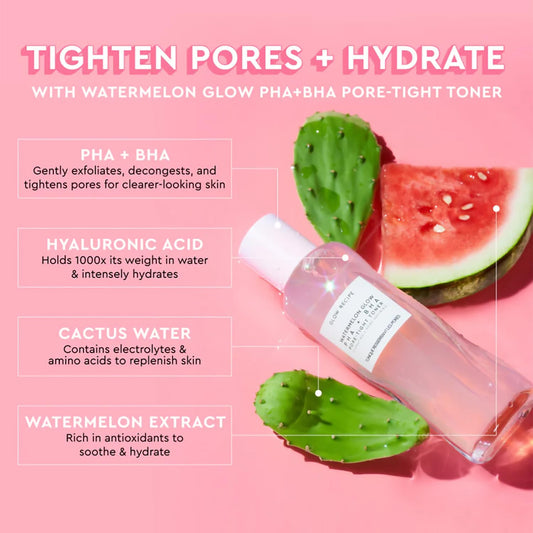 Glow Recipe Pha + Bha Face Toner - Korean Skin Care Pore Minimizer & Gentle Facial Exfoliator For Tightening, Hydrating & Exfoliating - Glycerin, Watermelon & Cactus Water (40Ml)