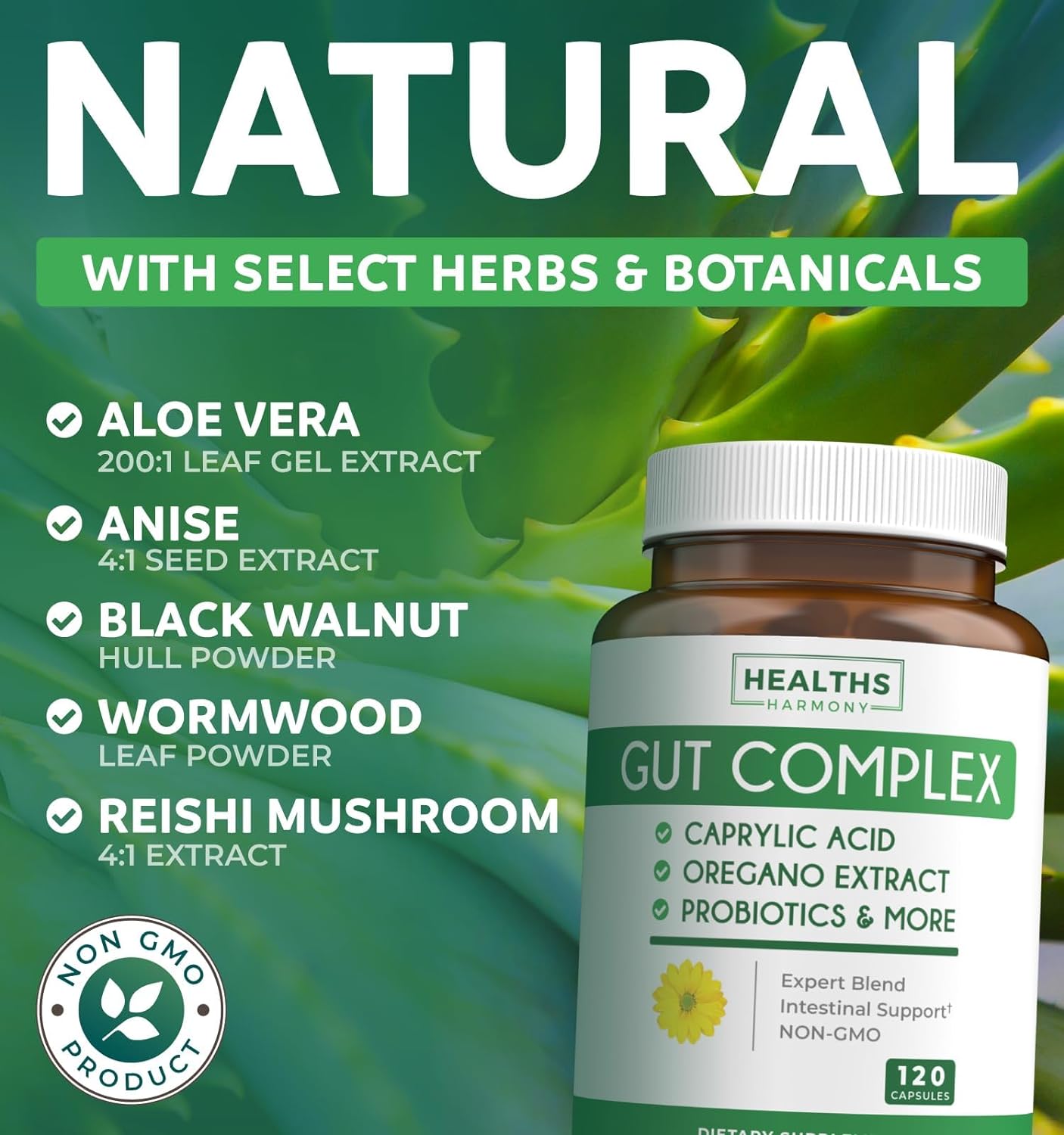 Candida Support (120 Capsules) - Caprylic Acid, Oregano Oil & Probiotics Help Maintain Already Normal Levels of Yeast and Candida - Vegetarian, Non-GMO Intestinal Supplement - Gut Cleanse (No Pills) : Health & Household